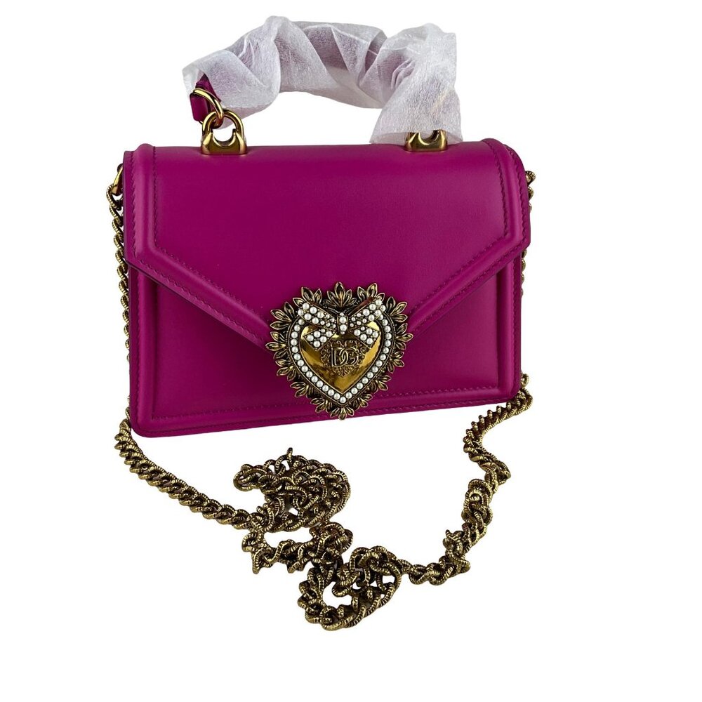Dolce&Gabbana Women's Calfskin Devotion Bag Heart Crossbody Dark Pink Sz S